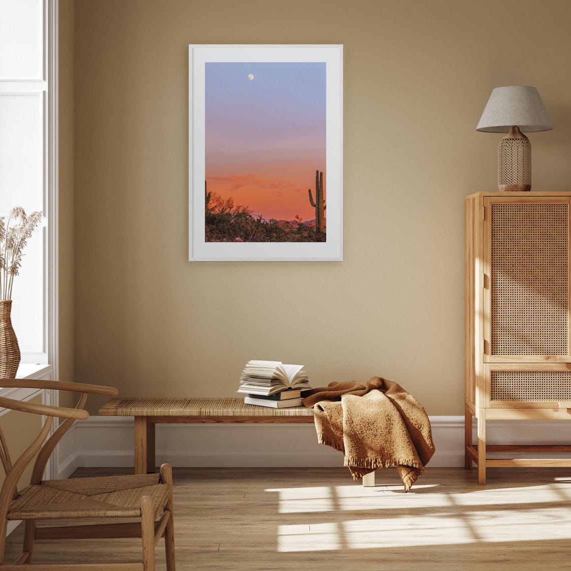 Tucson Desert Sunset With Saguaro Cactus and Rising Moon Poster - Image 2
