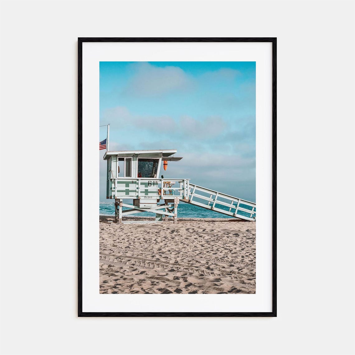 El Segundo Beach Lifeguard Tower American Flag Sand Photo Poster