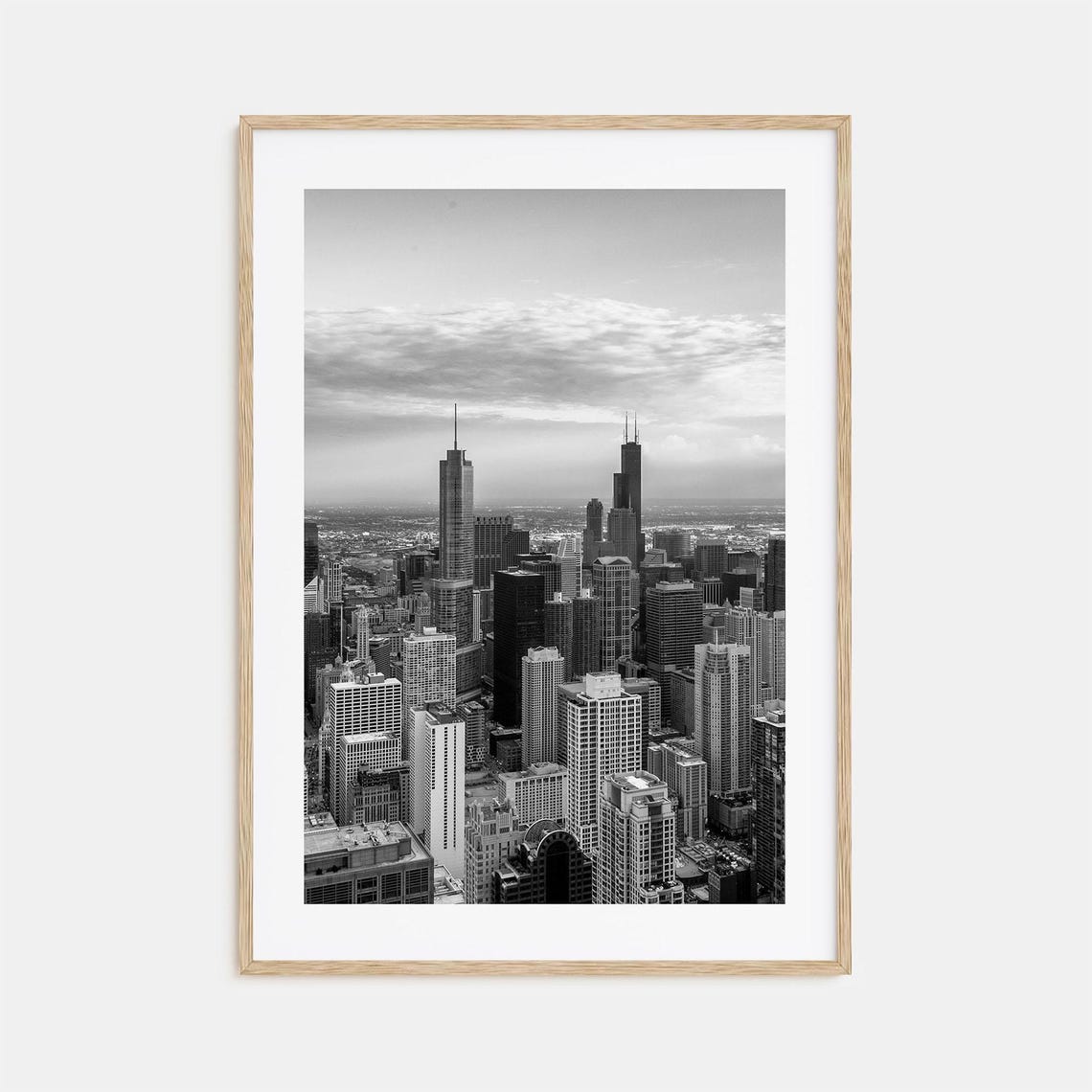 Chicago Downtown Skyline Tall Towers Black and White City Poster