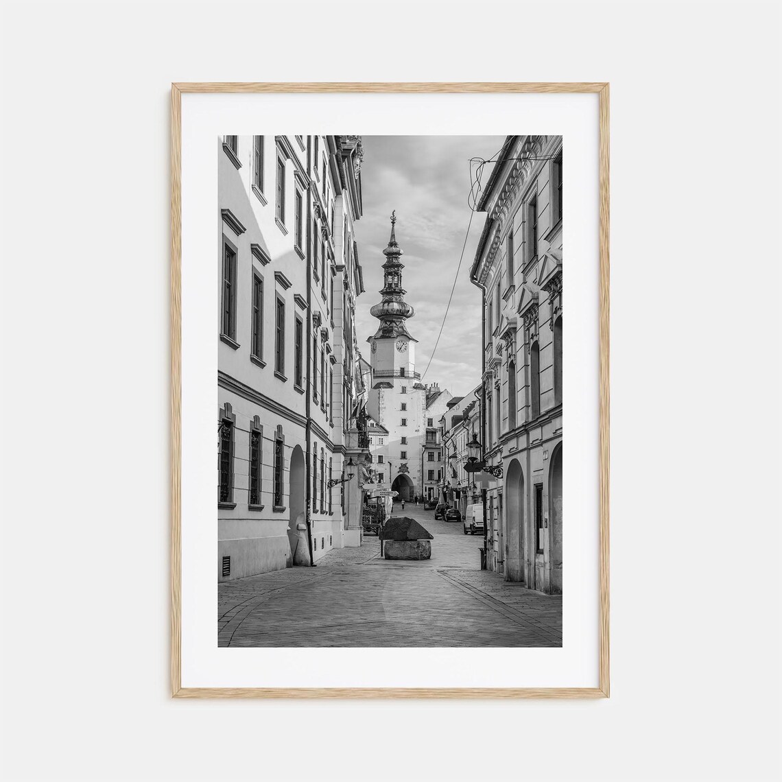 Bratislava Old Town Gate Street Black and White Photo Poster