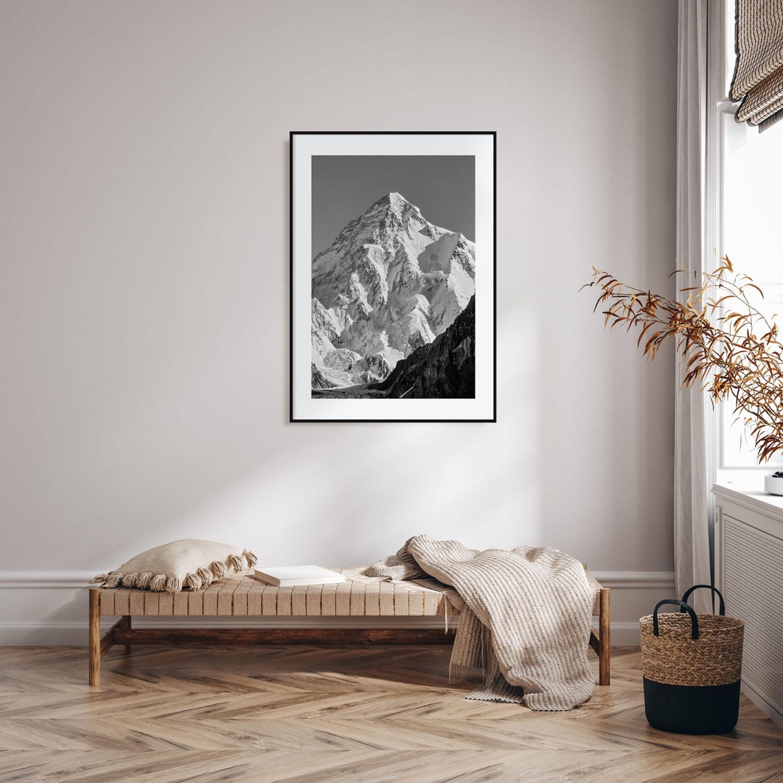 K2 Mountain Karakoram Snow Peak Black and White Climbing Poster - Image 2