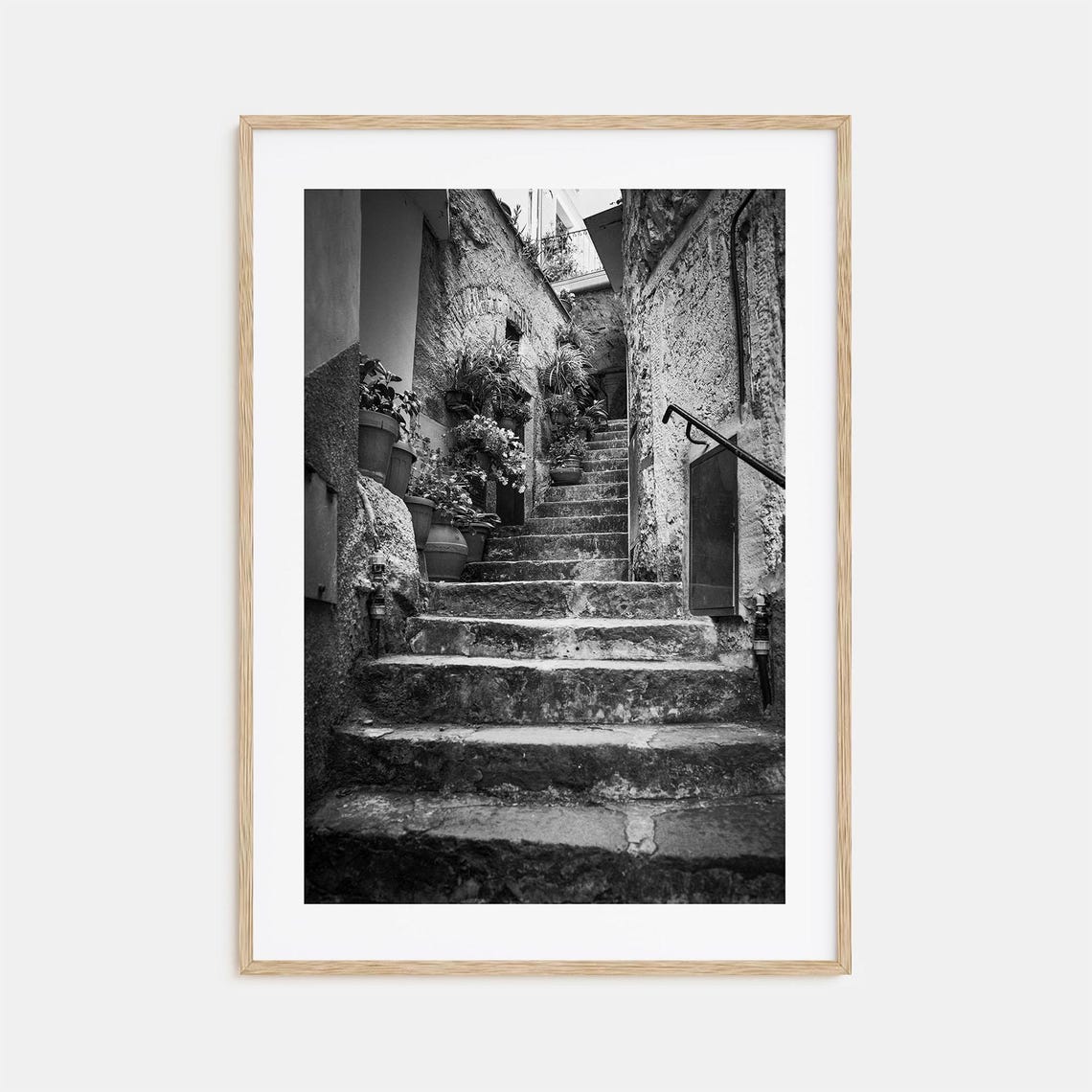 Ancient Stone Staircase Old European Alley Potted Plants Poster