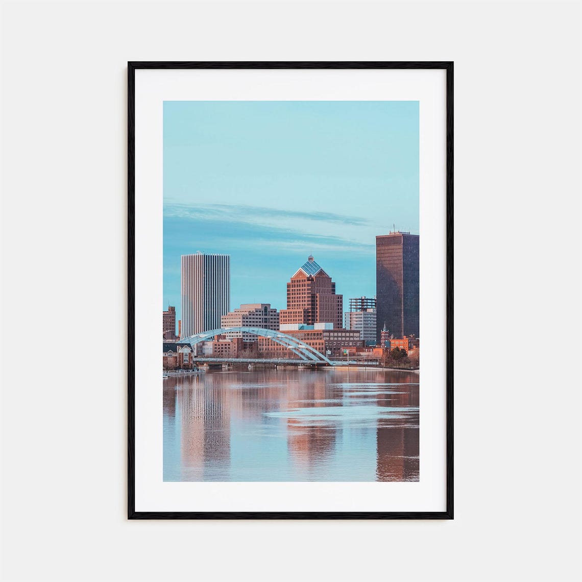 City Skyline Over River With Modern Arch Bridge Photography Poster