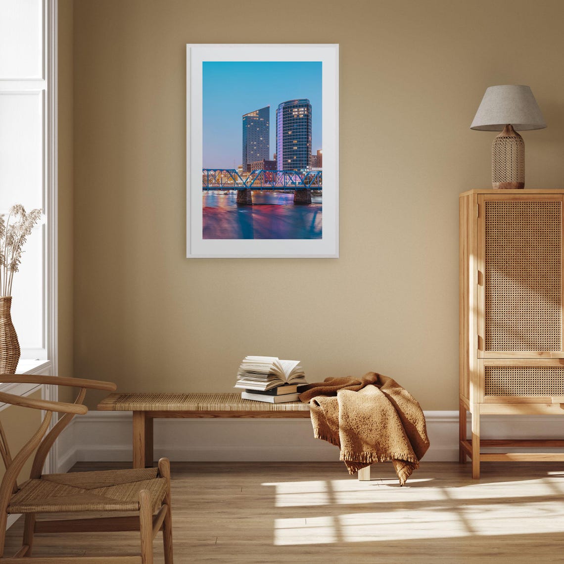 Grand Rapids Blue Bridge River Dusk City Lights Photo Poster - Image 3