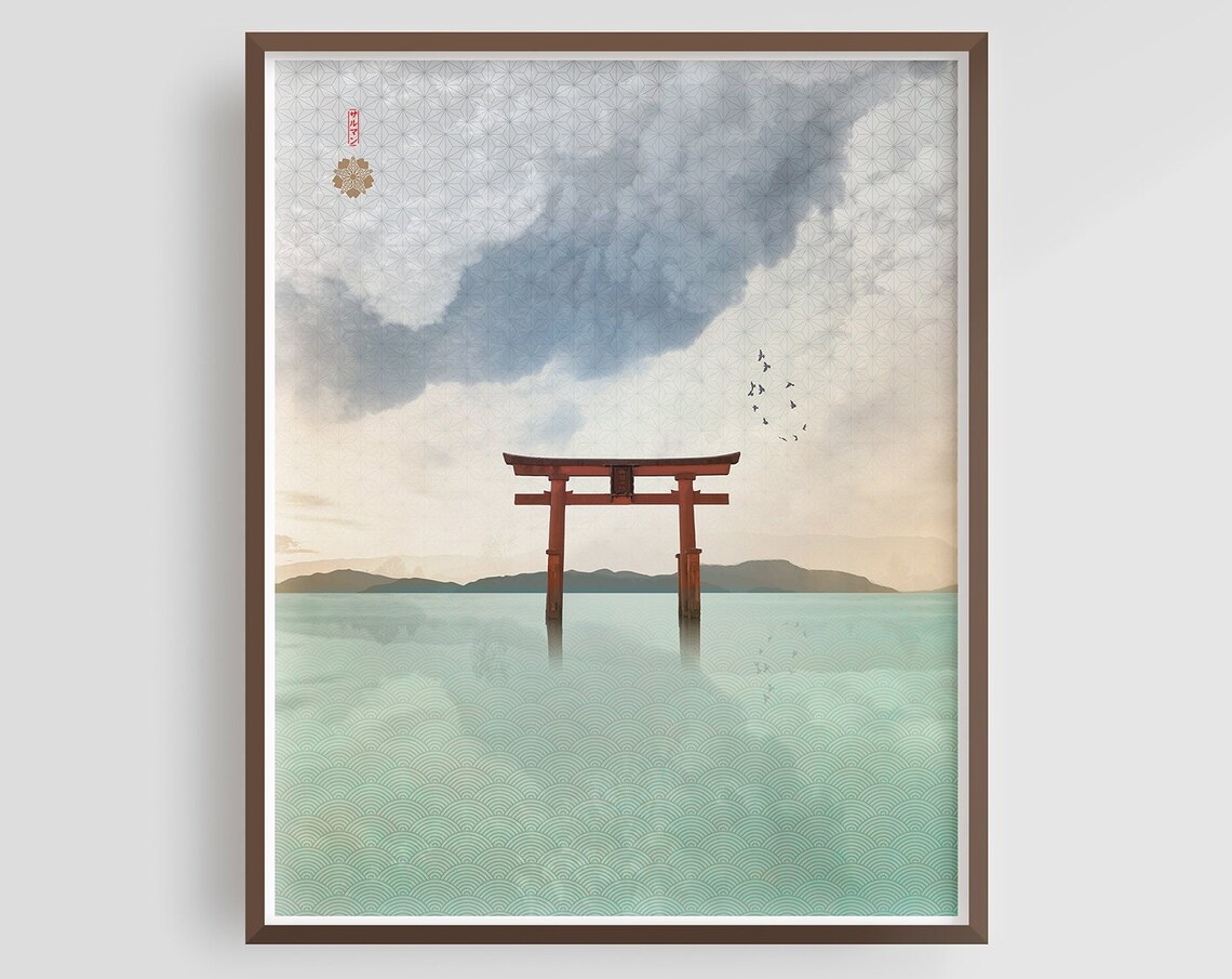 Torii Japanese Art Print, Zen Woodblock Style