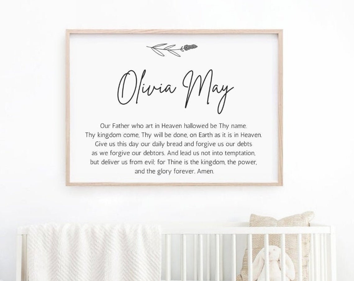 Olivia May Lords Prayer Personalized Nursery Name Wall Poster