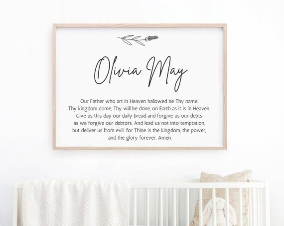Olivia May Lords Prayer Personalized Nursery Name Wall Poster