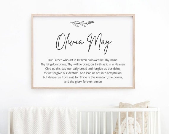 The Lords Prayer Christian Nursery Print Nursery Name Sign Bible Verse Print Christian Nursery Gift Nursery Name Art