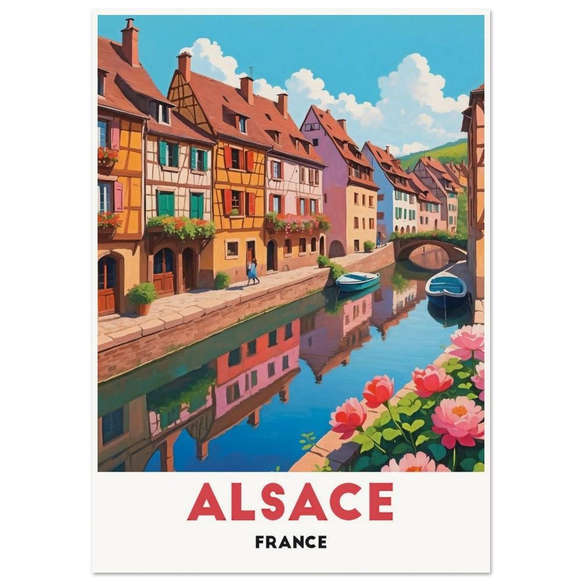 Alsace France Colorful Half Timbered Village Canal Travel Poster - Image 3