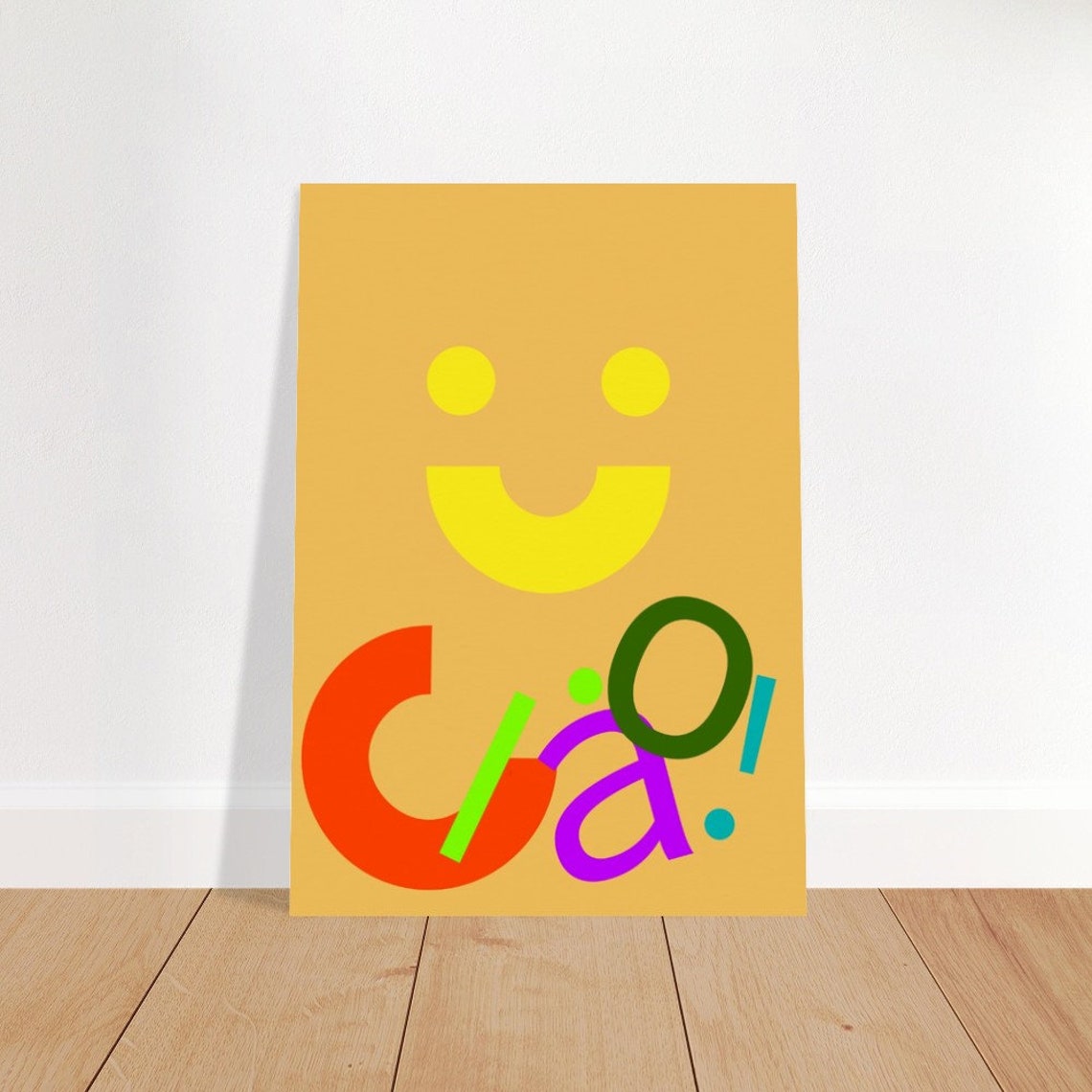 Ciao Mustard Yellow Colorful Multicolor Letters Smiley Poster