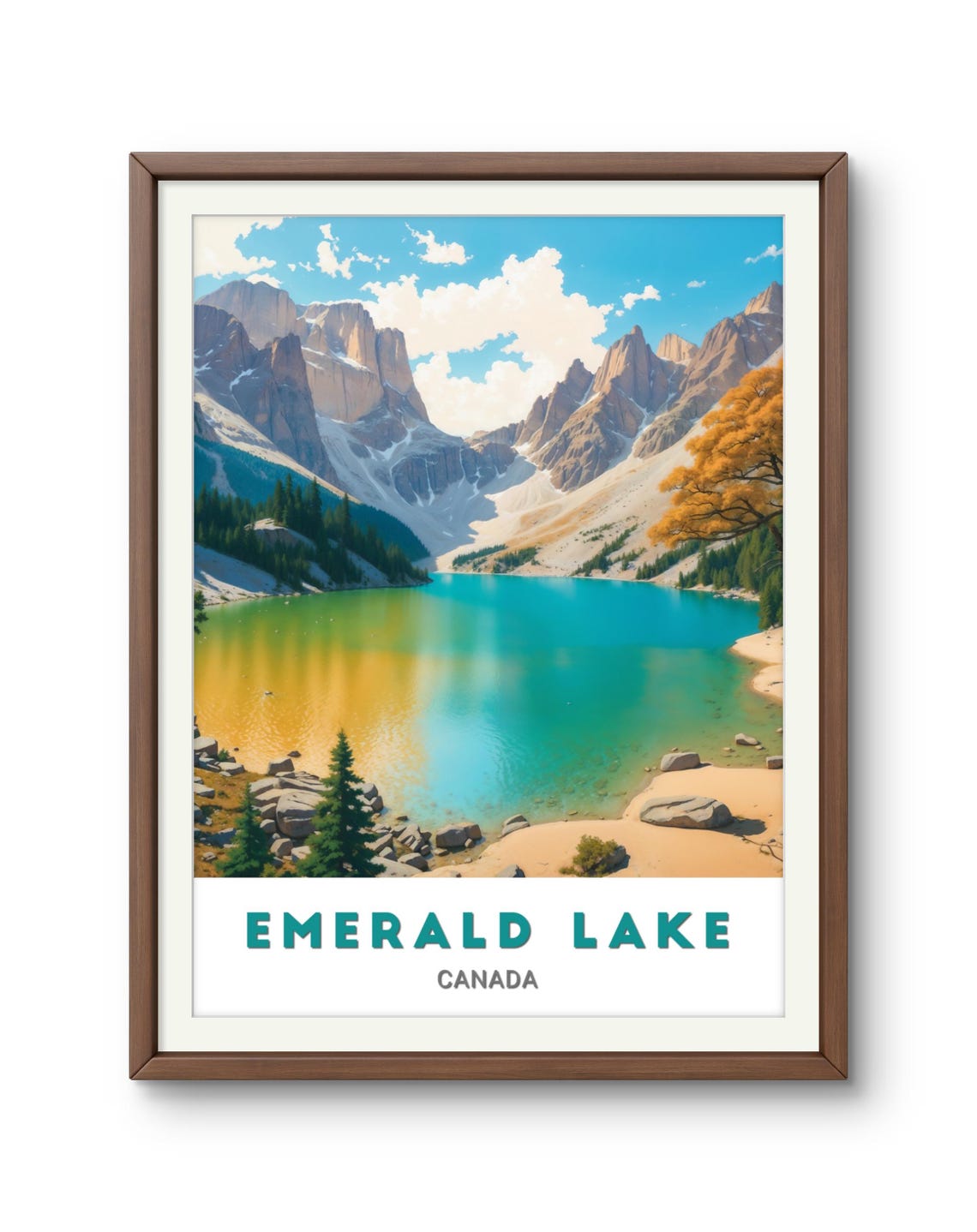 Emerald Lake Canada Golden Autumn Shore Turquoise Bay Poster - Image 2