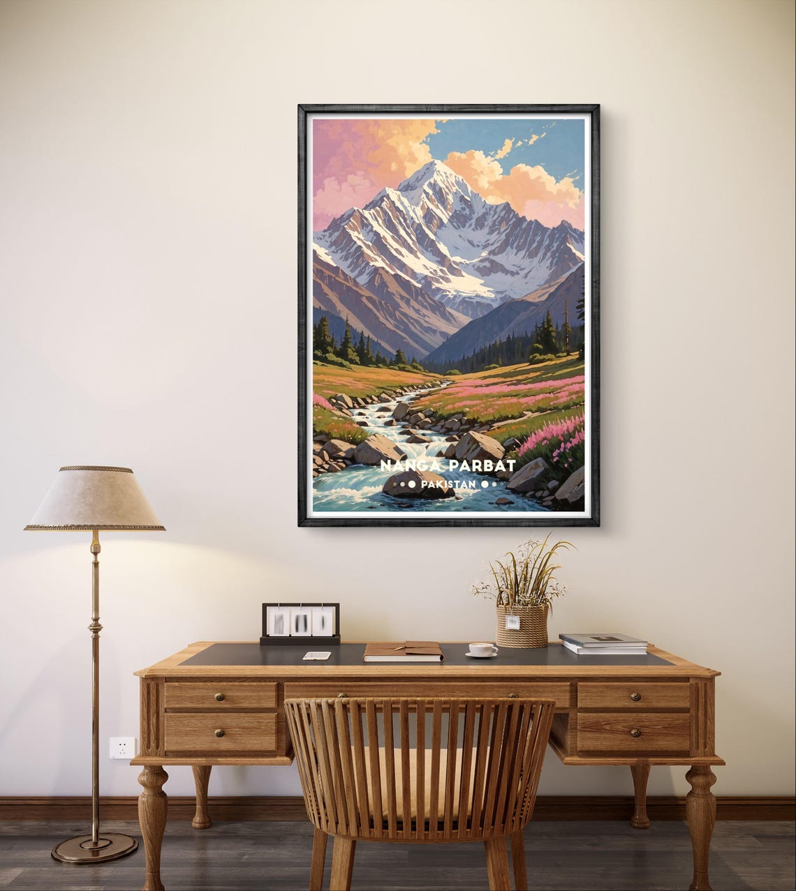 Nanga Parbat Pakistan Alpine Meadow Stream Wildflower Slope Poster - Image 2