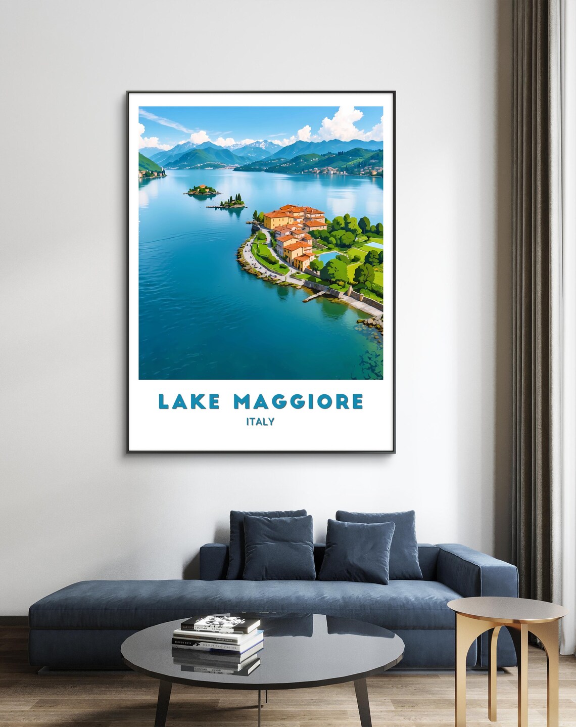 Lake Maggiore Italy Aerial Peninsula Village Photo Travel Poster