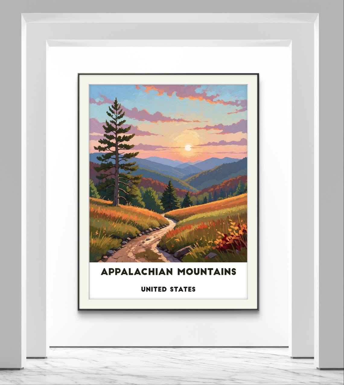 Appalachian Mountains Sunset Trail Golden Valley Travel Poster