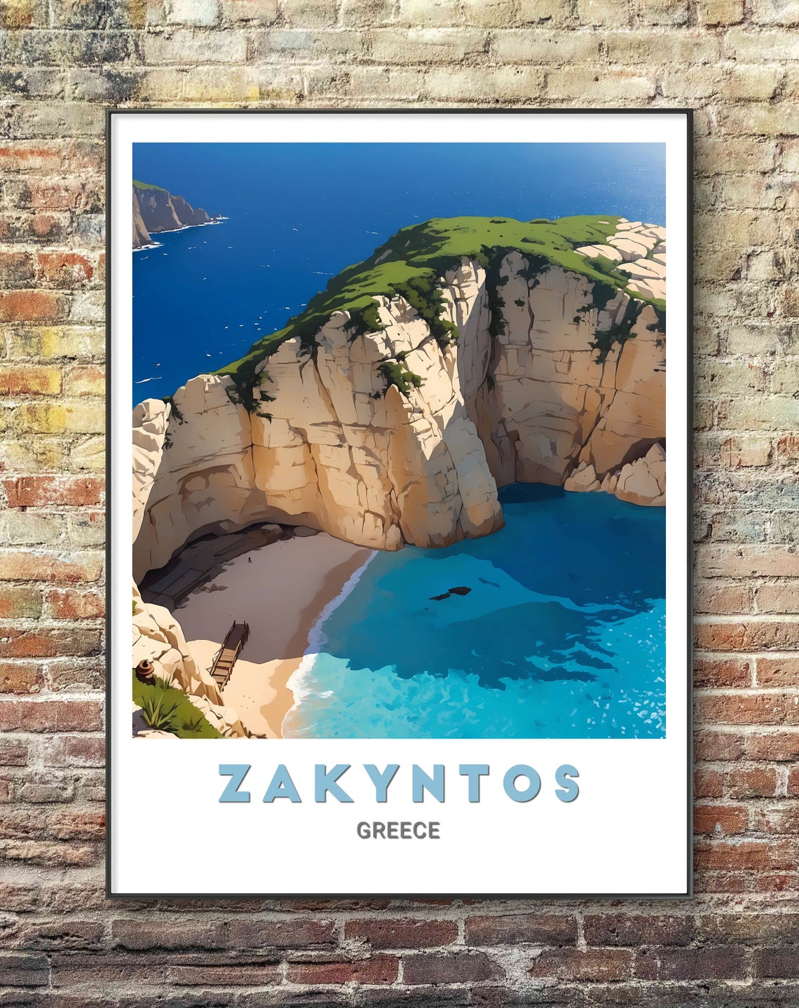 Zakyntos Greece Blue Cove Limestone Cliffs Wall Travel Poster