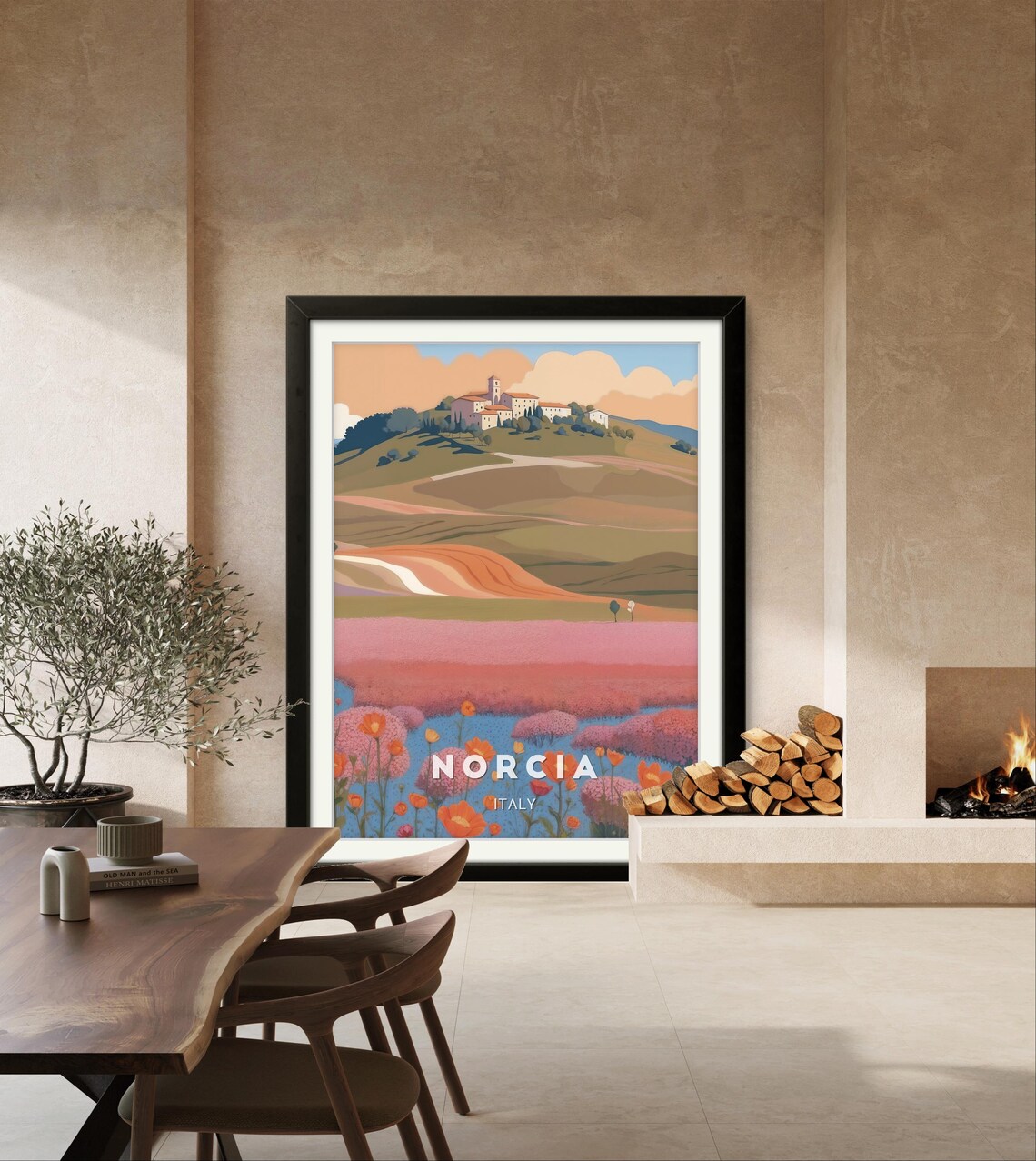 Norcia Italy Hilltop Village Wildflower Fields Umbria Hills Poster - Image 2