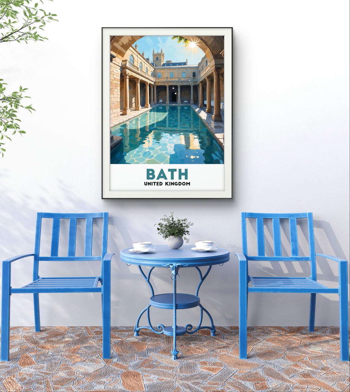 Bath United Kingdom Roman Baths Sunlit Colonnade Pool Travel Poster - Image 2