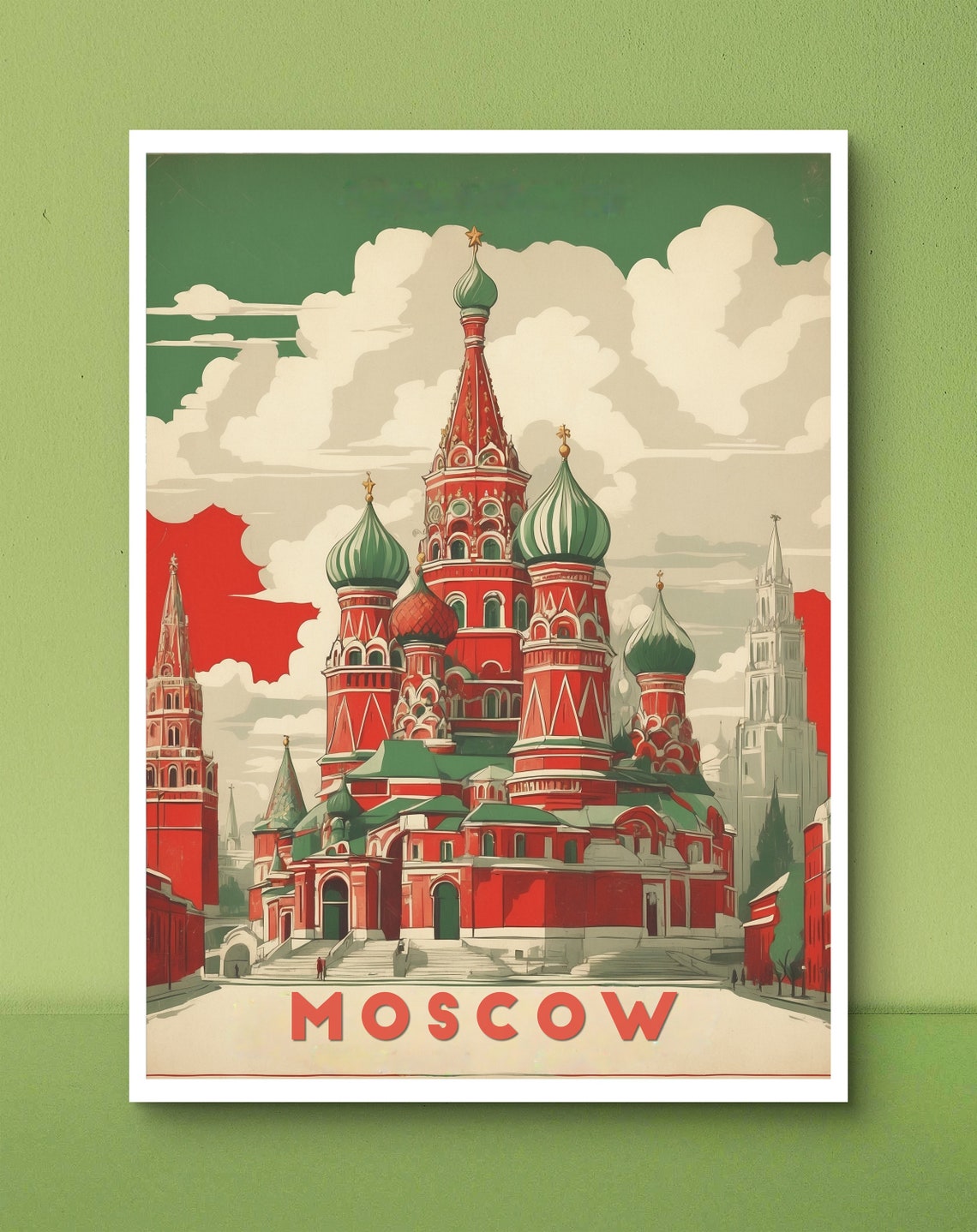 Moscow Saint Basils Cathedral Onion Domes Vintage Style Poster