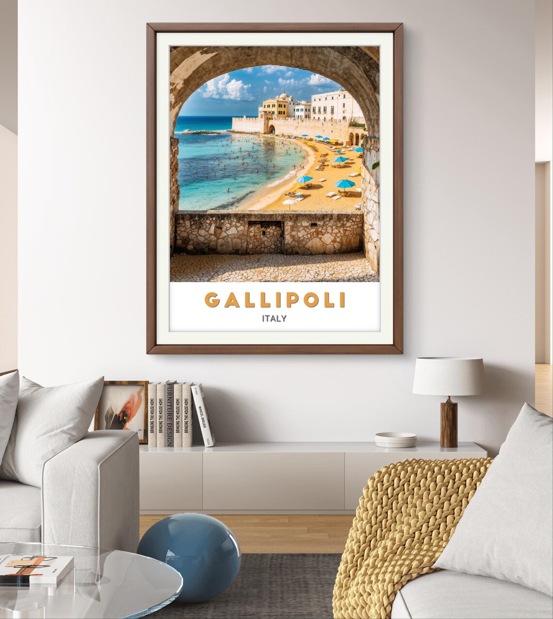 Gallipoli Beach Old Town Walls Stone Arch Italy Travel Poster - Image 3