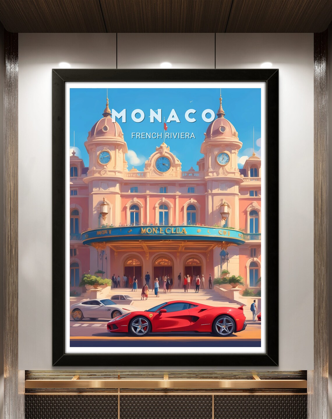 Monaco French Riviera Monte Carlo Casino Red Sports Car Poster - Image 3