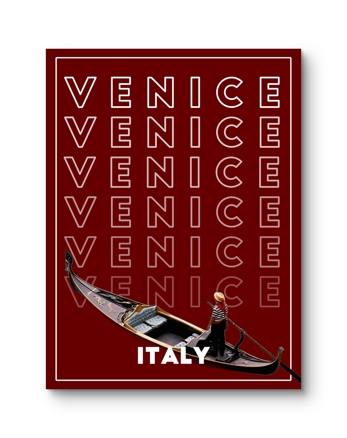 Venice Italy Classic Gondola Repeated Bold Typography Travel Poster
