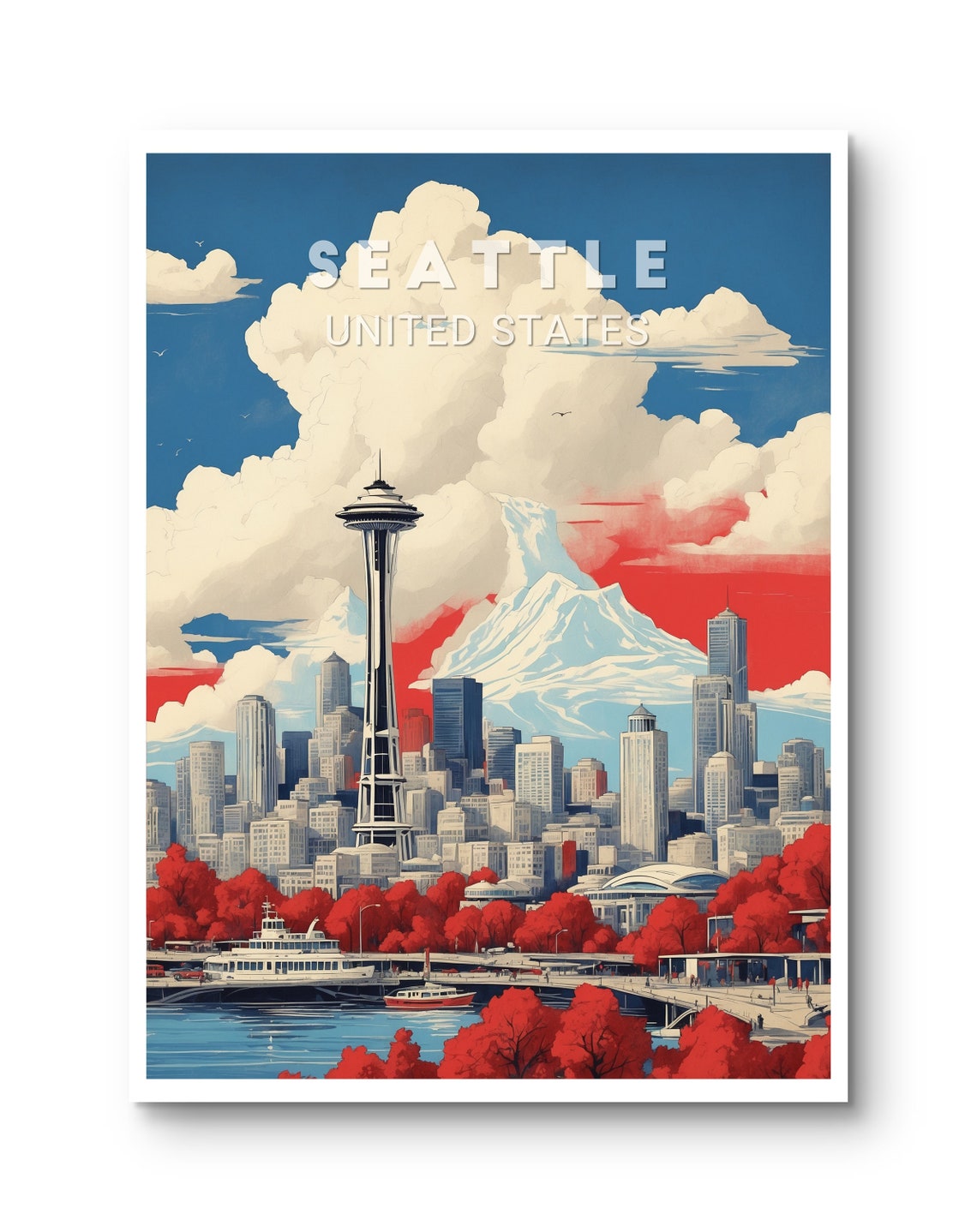Seattle United States Space Needle Skyline Vintage Travel Poster - Image 3