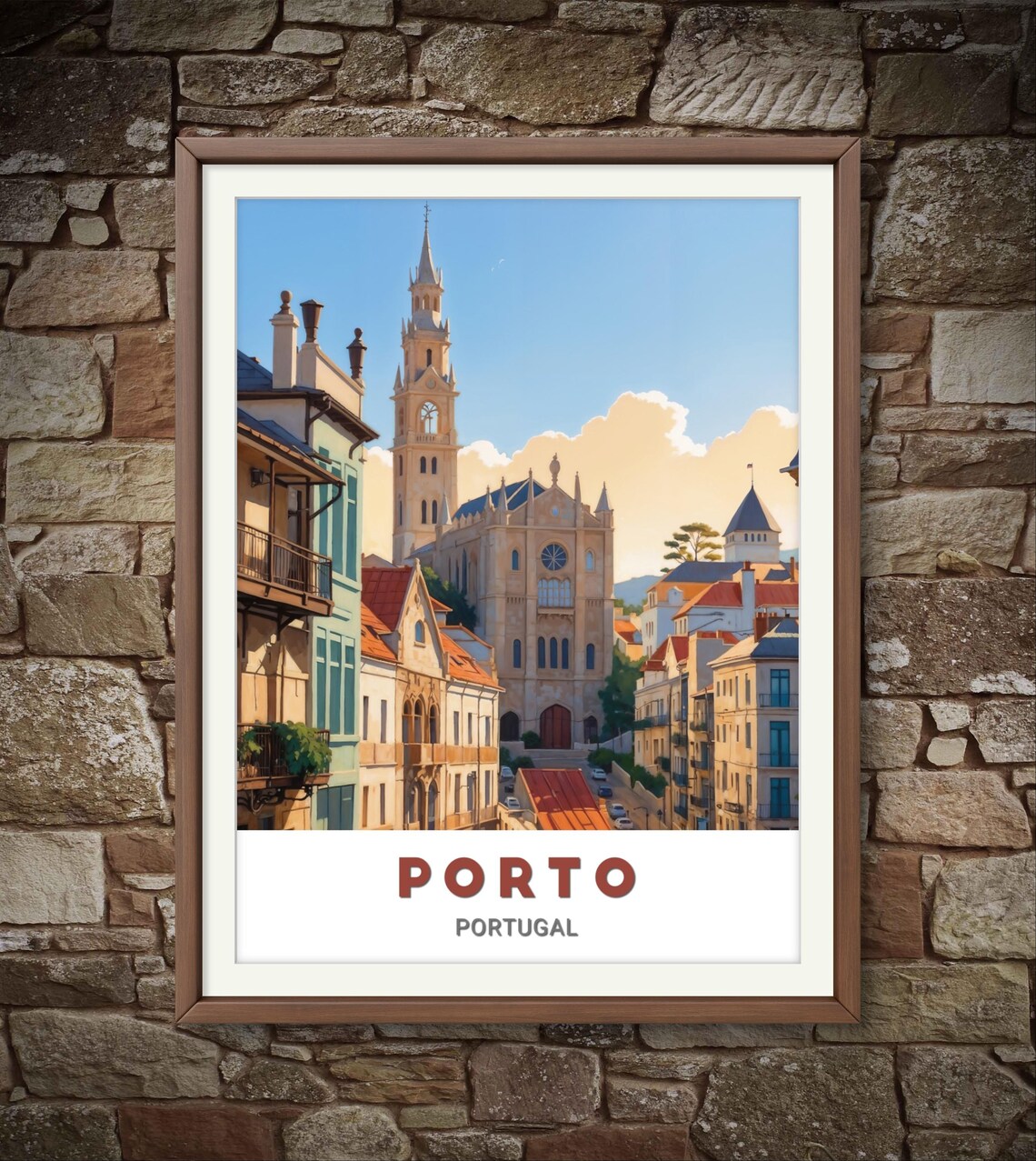 Porto Portugal Cathedral Tower Old Town Street Travel Poster - Image 2