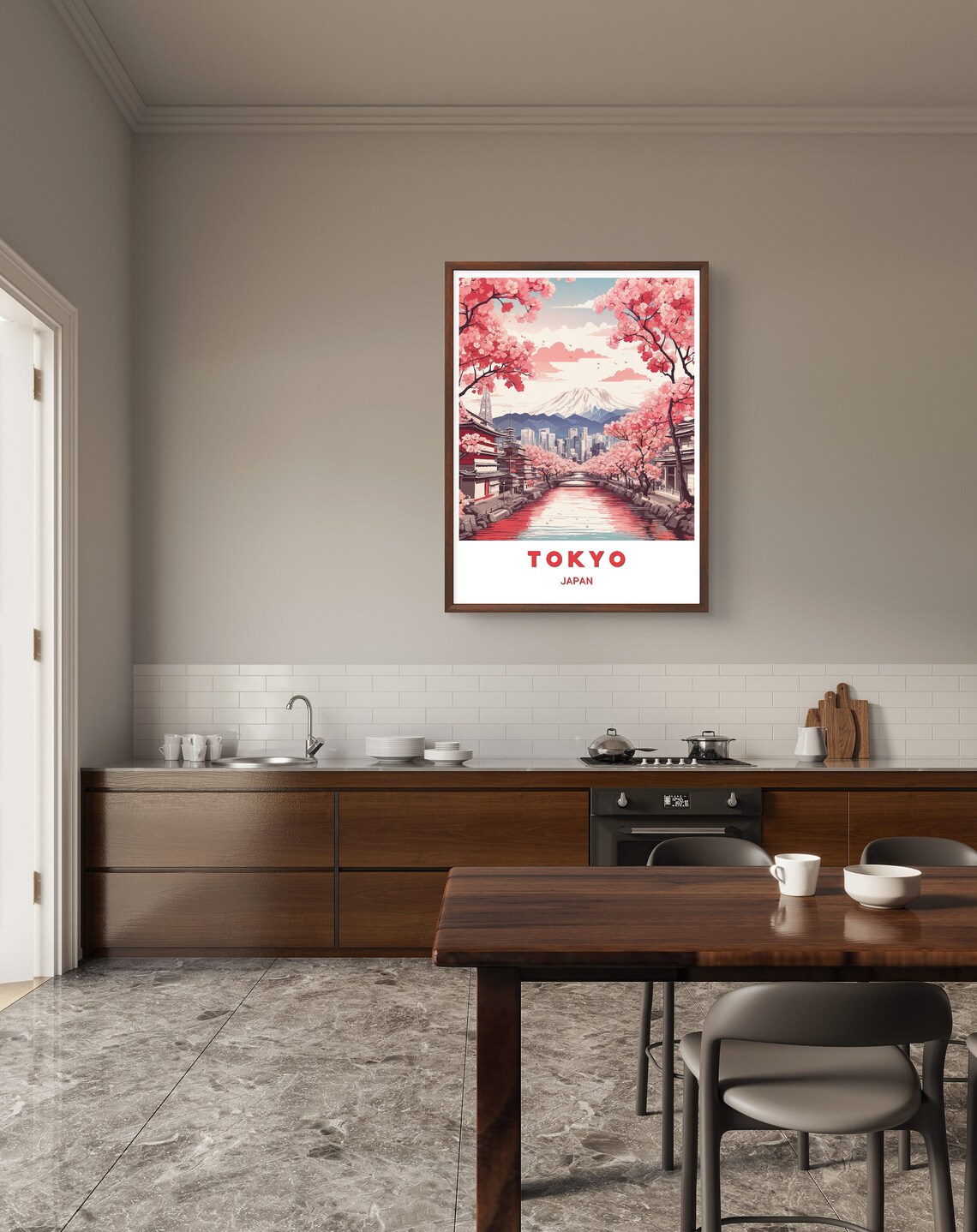 Tokyo Japan Cherry Blossom Canal Skyline Mount Fuji Travel Poster - Image 3