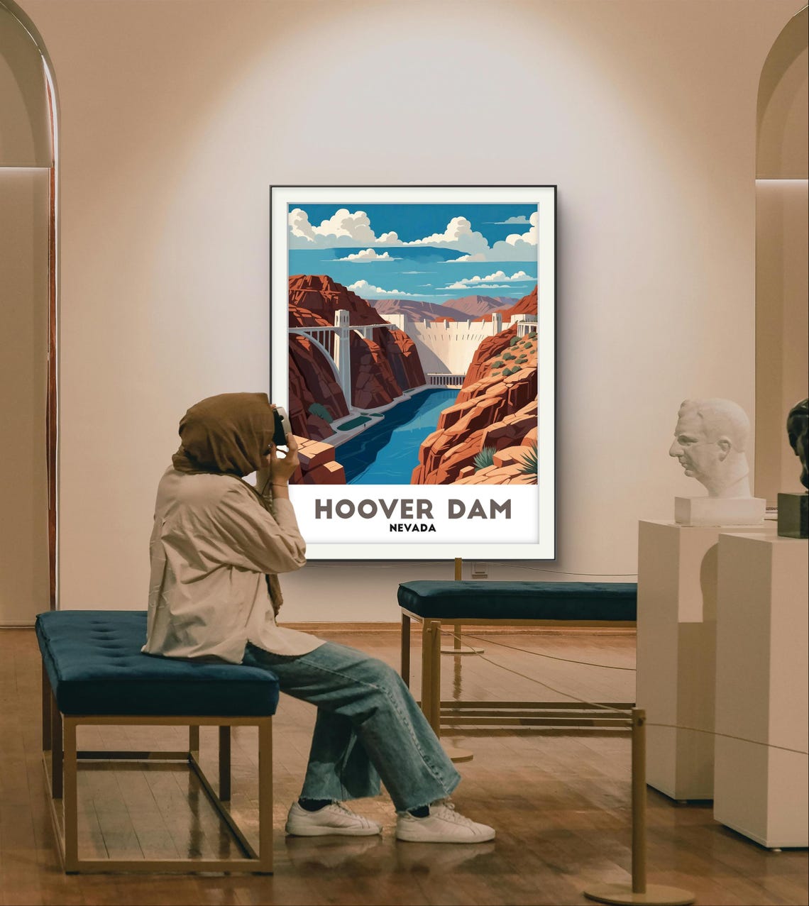 Hoover Dam Nevada Desert Canyon River Bridge Engineering Art Poster - Image 2