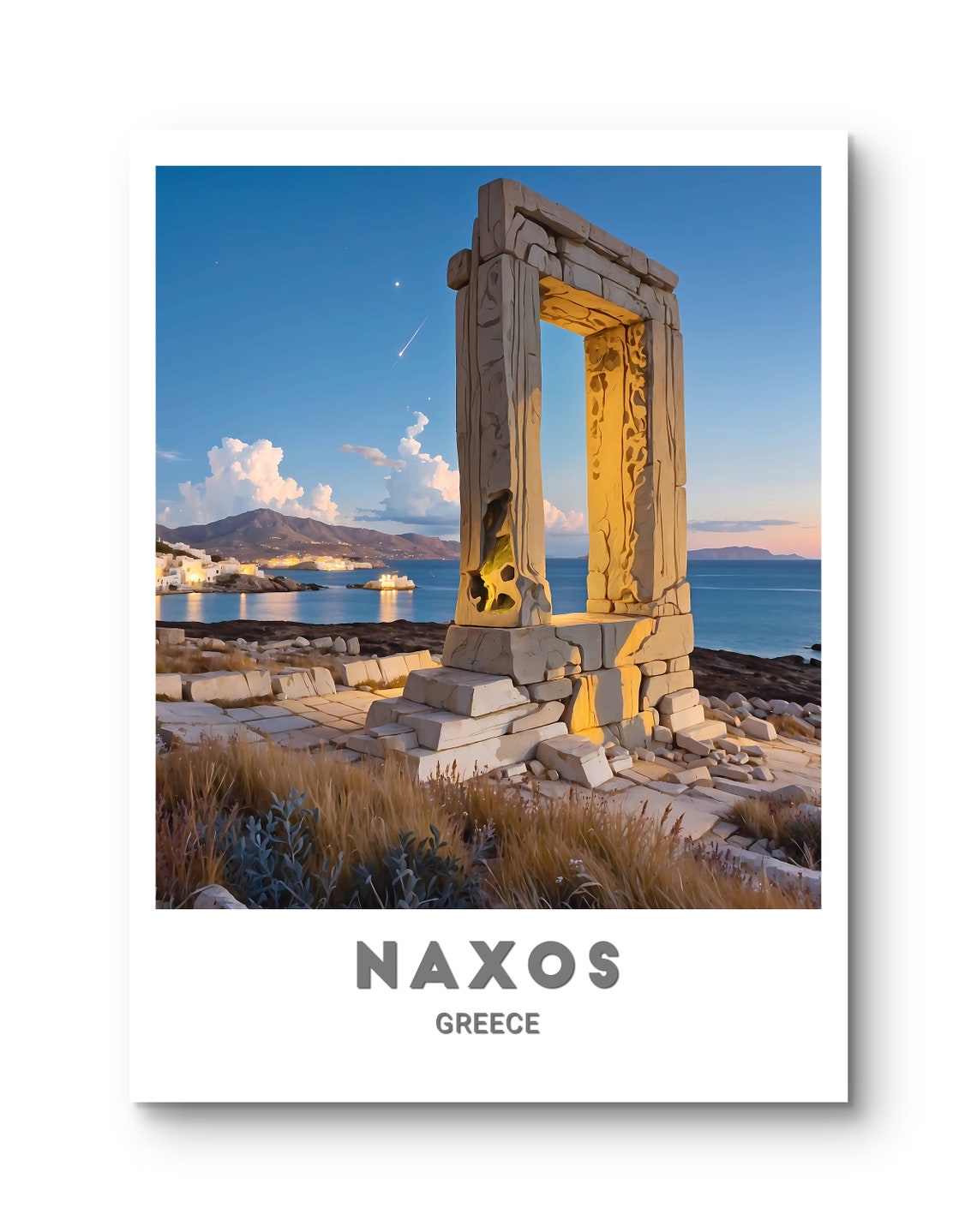 Naxos Greece Portara Ancient Marble Gate Twilight Coast Travel Poster - Image 2