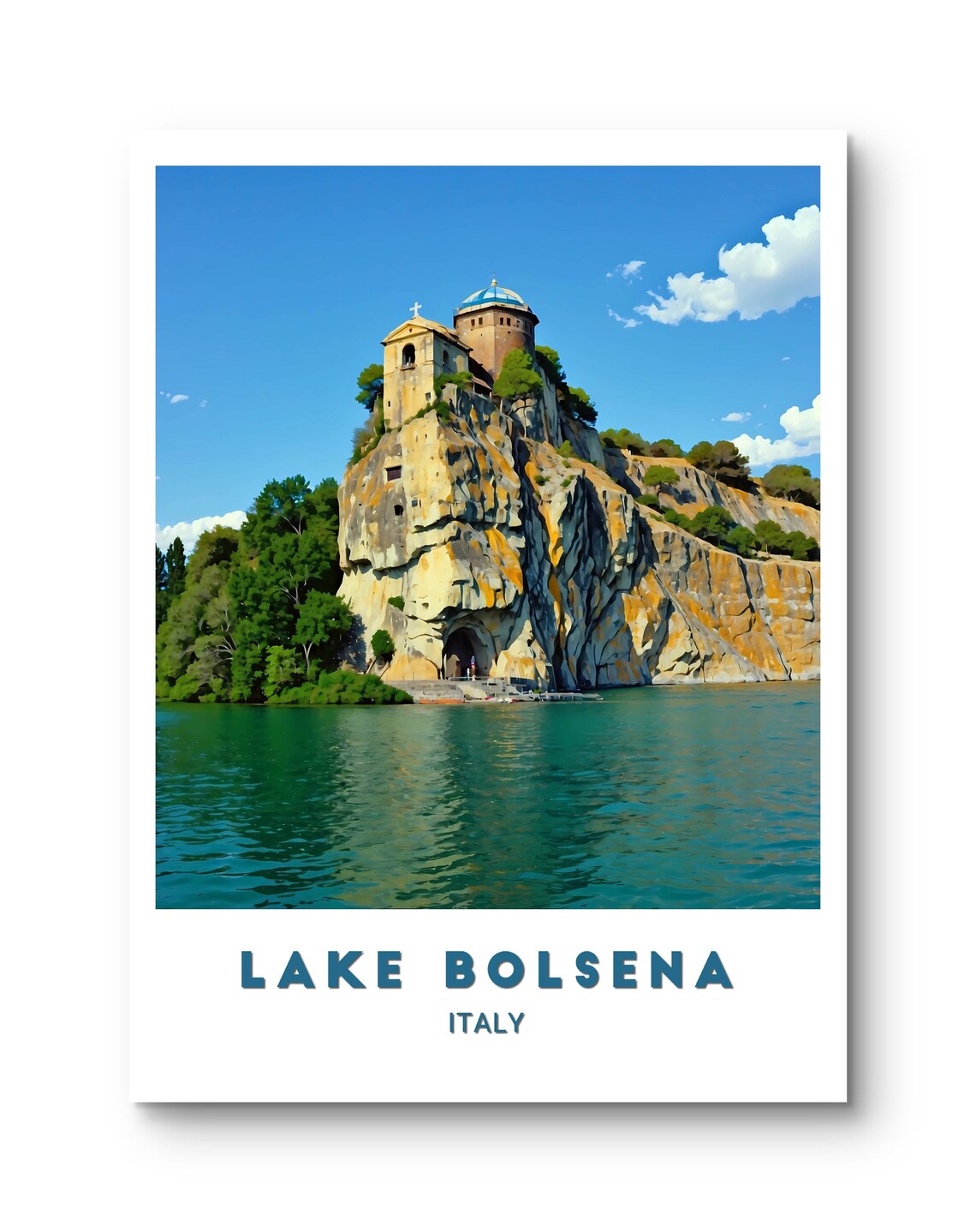 Lake Bolsena Italy Cliff Top Fortress Church Lake Travel Poster - Image 2