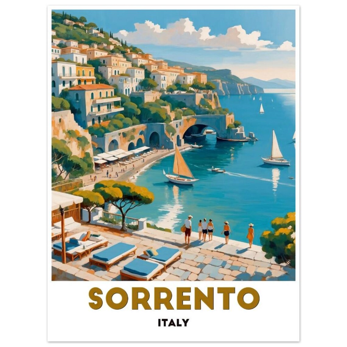 Sorrento Italy Coastal Town Terrace Sailboats Vintage Poster Art - Image 2