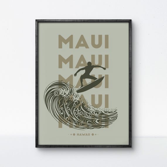 Maui Surfing Poster Minimalist Coastal Artwork For Beach Lovers And Adventure Seekers