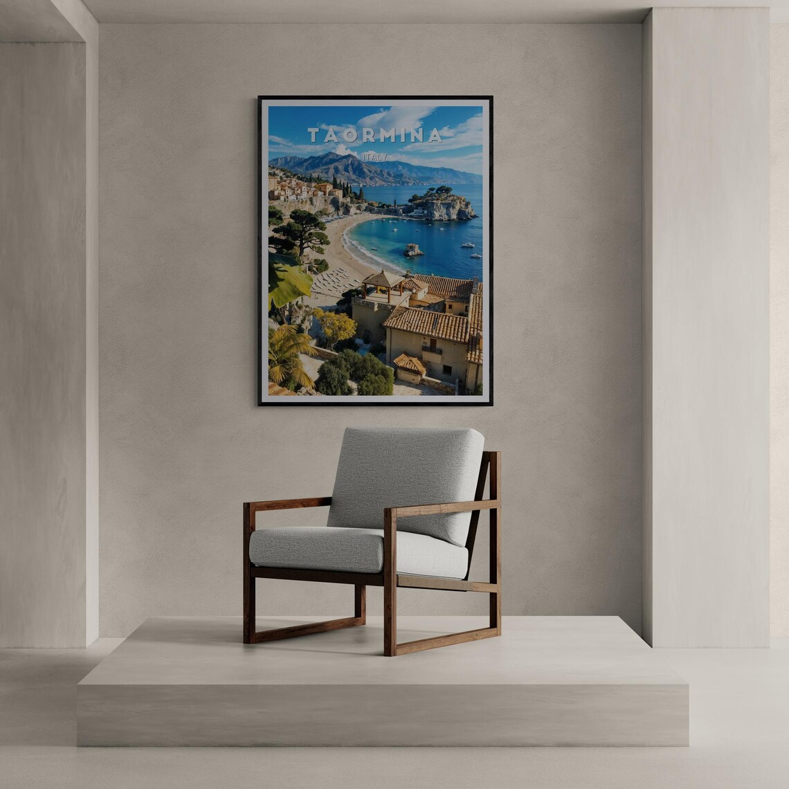 Taormina Italy Coastal Town Bay Beach Summer Sunlit Travel Poster