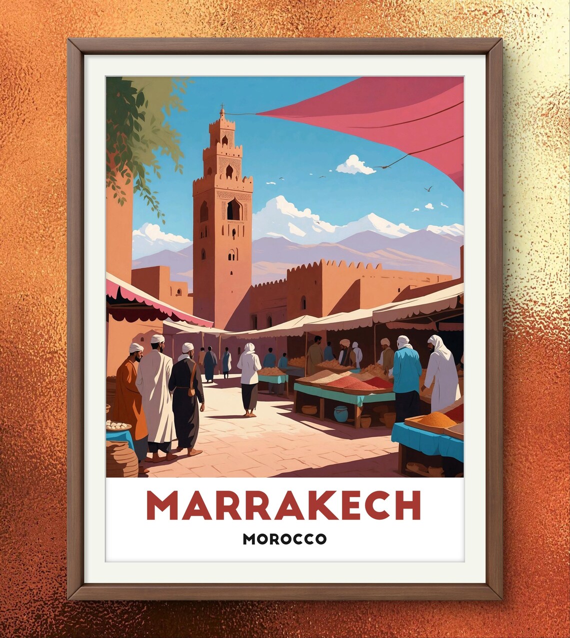 Marrakech Morocco Market Koutoubia Mosque Travel Wall Poster - Image 4