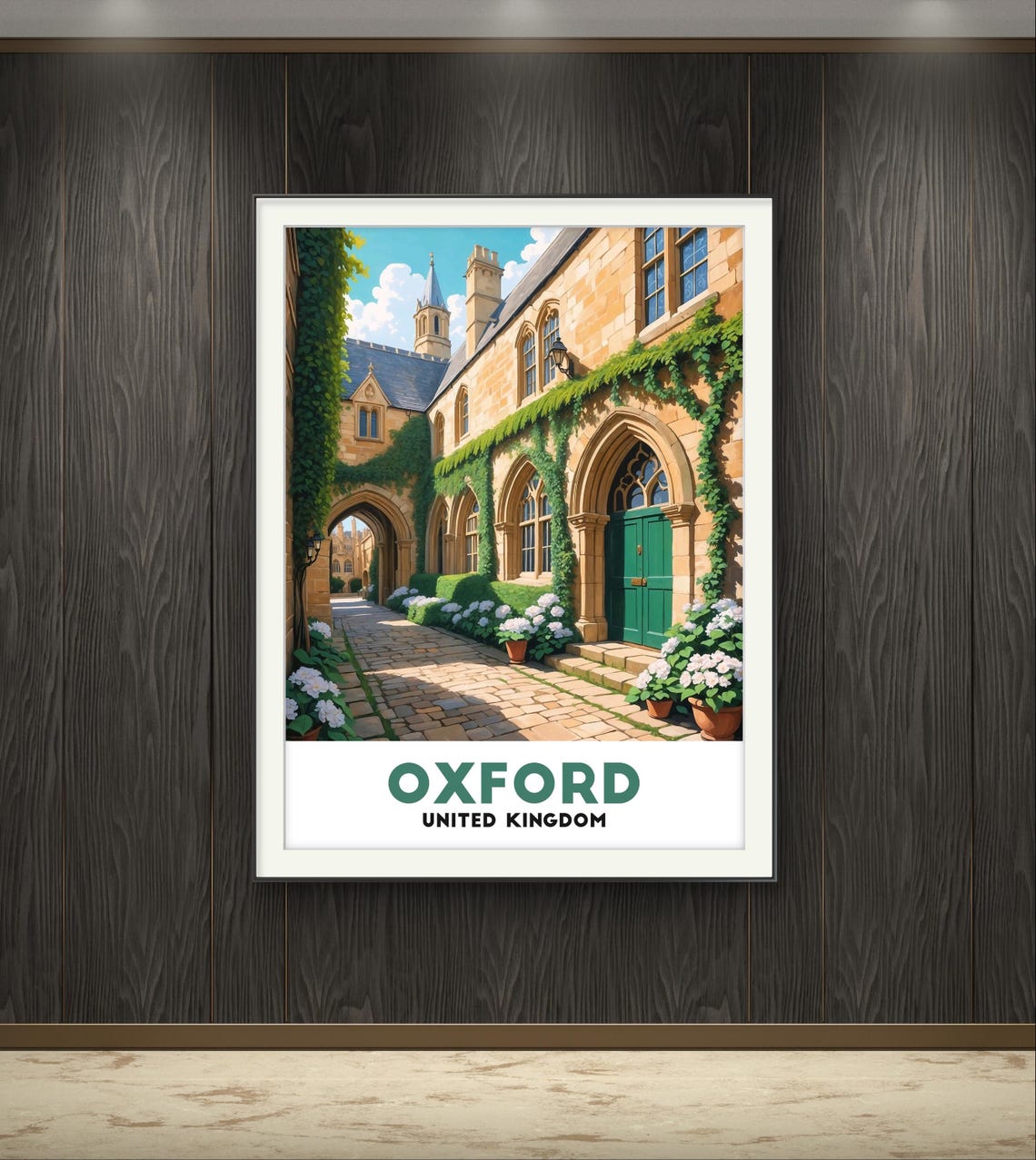 Oxford United Kingdom Ivy Covered College Courtyard With Arches Poster - Image 3