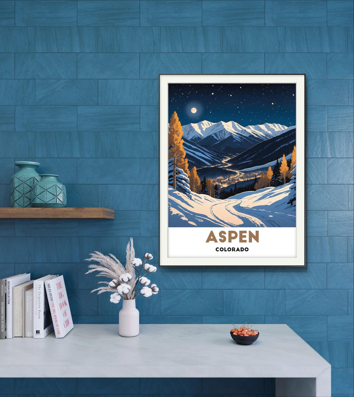 Aspen Colorado Moonlit Snowy Mountain Valley Night Travel Poster - Image 4