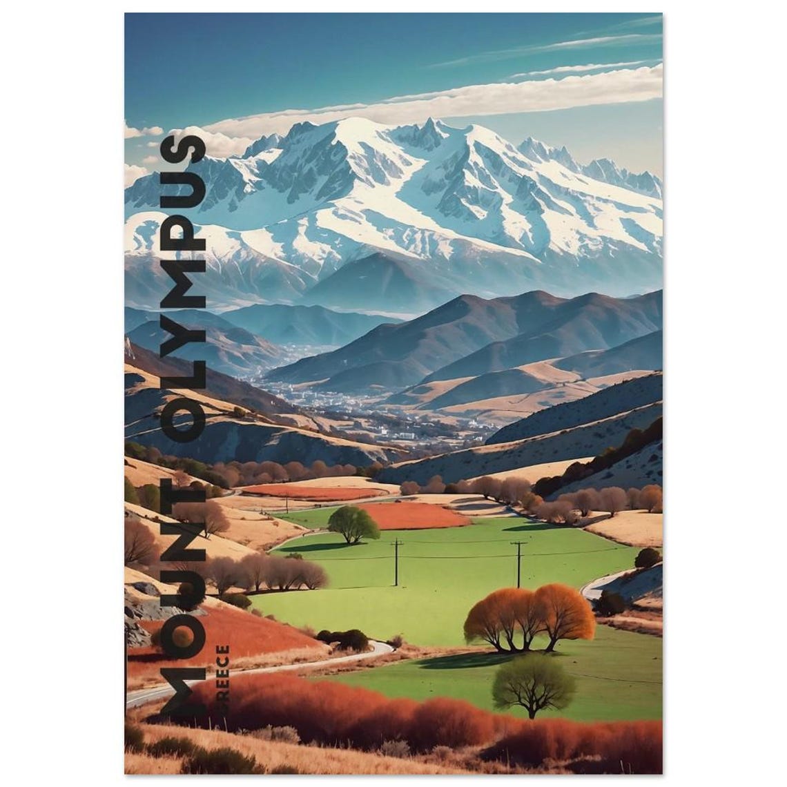 Mount Olympus Greece Snow Capped Peaks And Valley Travel Poster