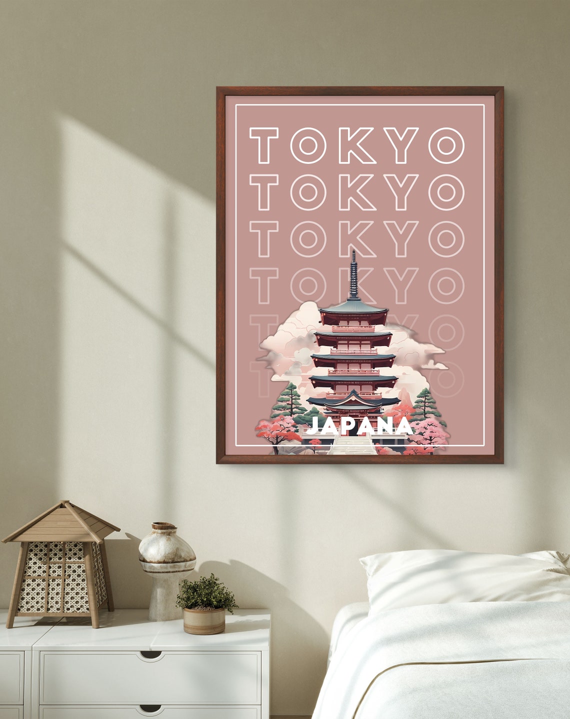 Tokyo Japan Five Story Pagoda Retro Typography Travel Poster - Image 2