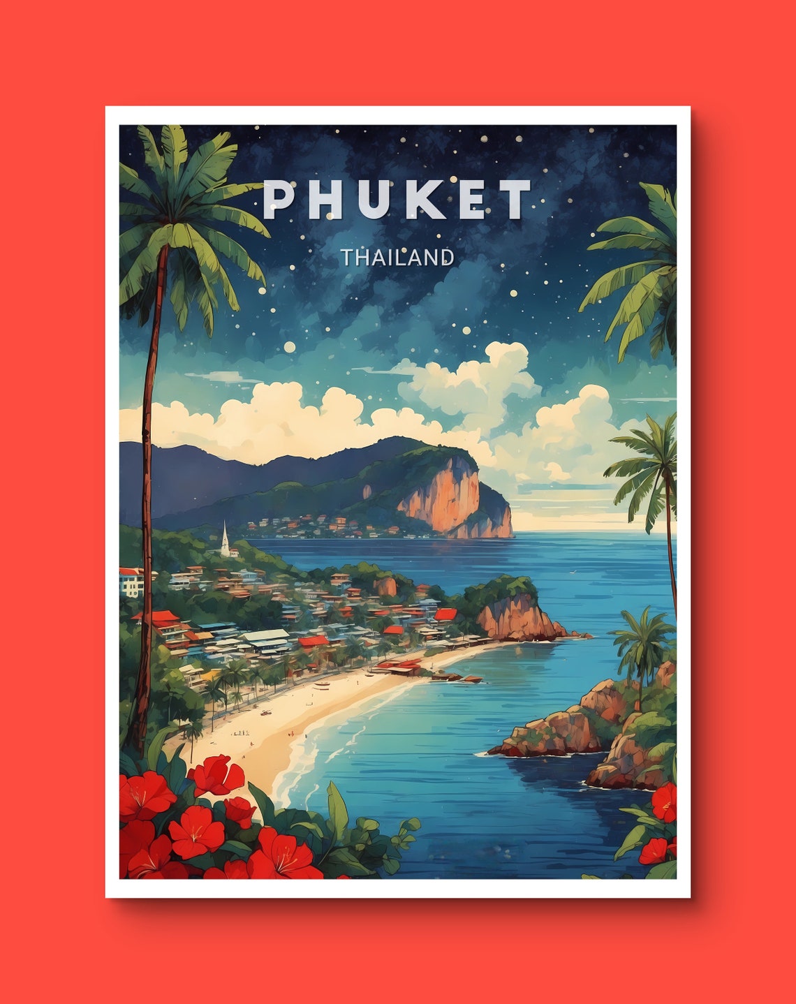 Phuket Thailand Starry Night Beach Tropical Paradise Island Poster