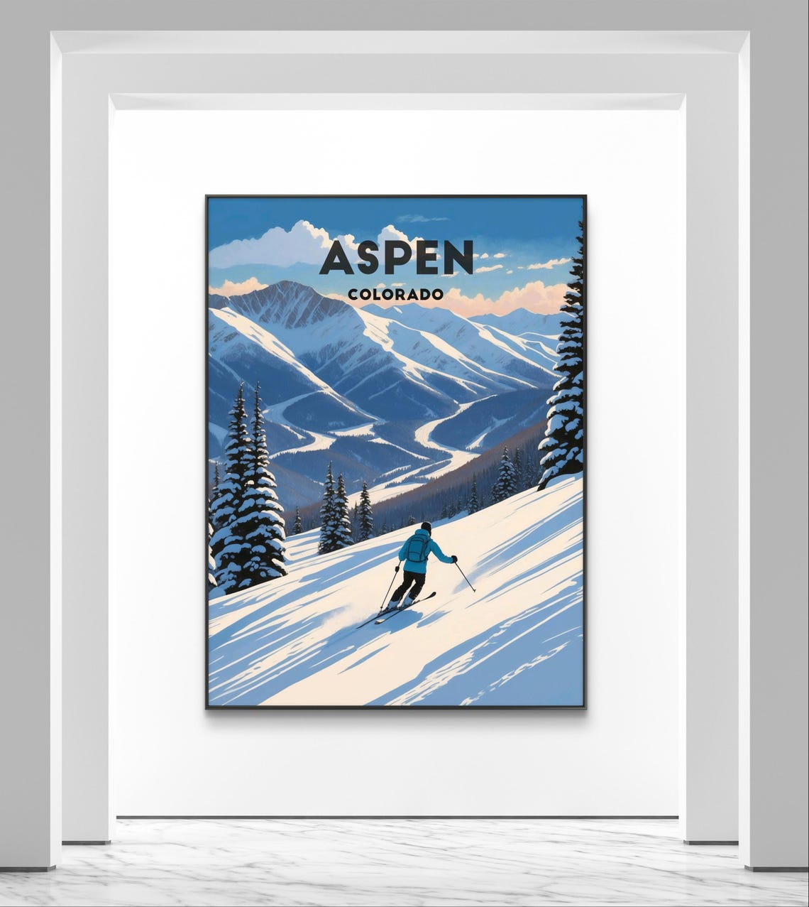 Aspen Colorado Ski Resort Adventure Retro Style Travel Poster