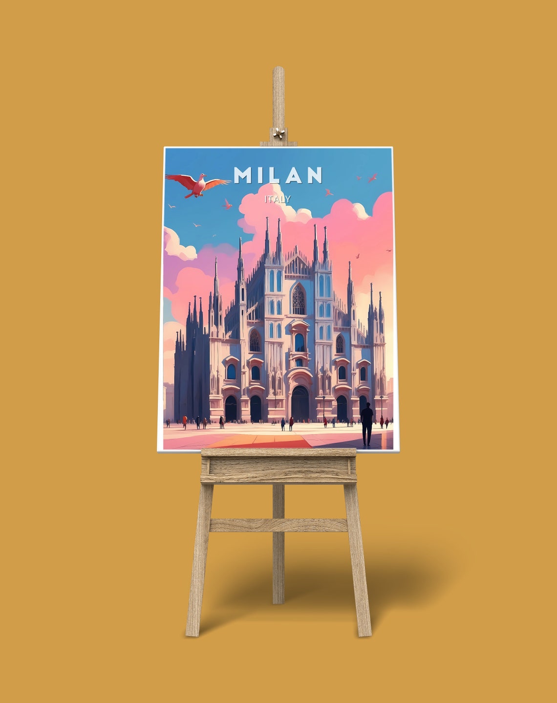 Milan Italy Duomo Cathedral Spires Pink Sunset Clouds Art Poster - Image 3