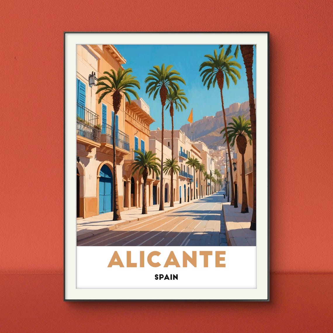 Alicante Palm Lined Spanish Street Sunny Spain Travel Poster