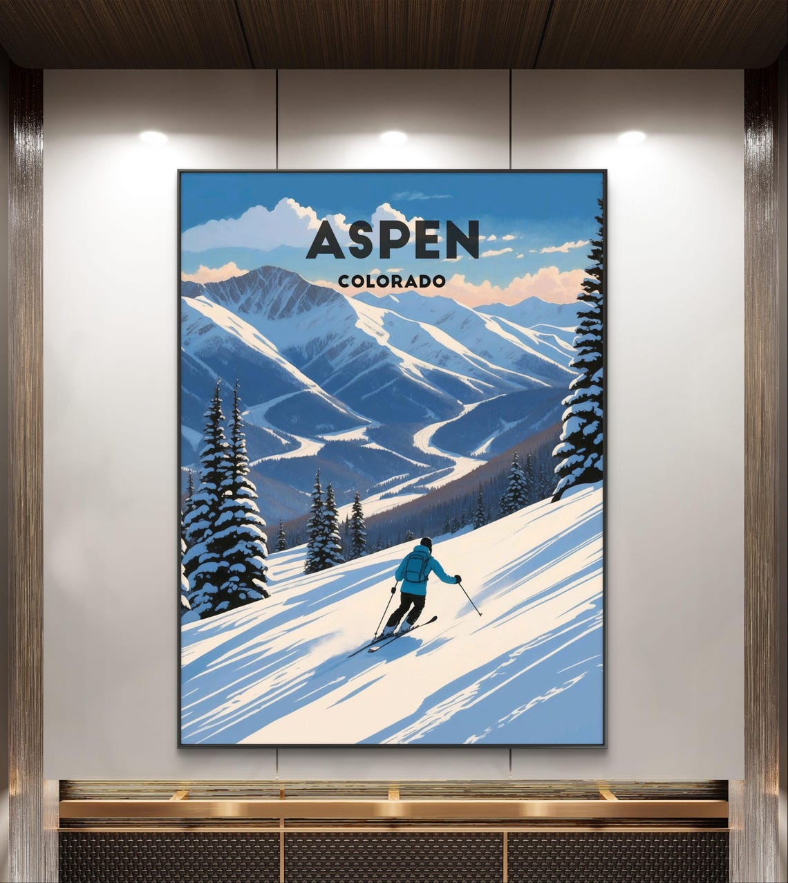 Aspen Colorado Ski Resort Adventure Retro Style Travel Poster - Image 2