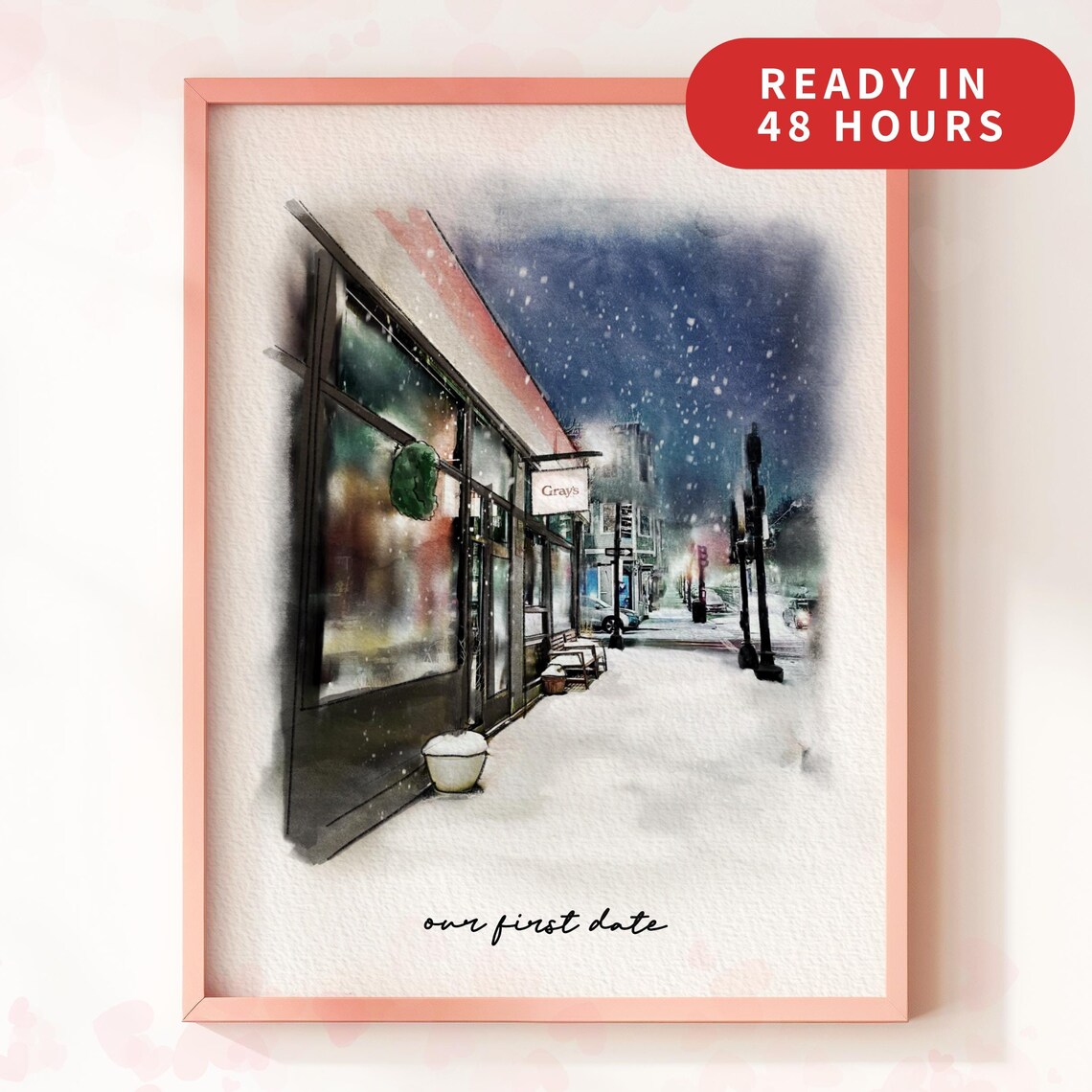 First Date Venue Custom Watercolor Portrait