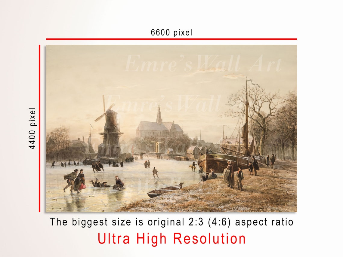 Dutch Winter Canal Skaters Vintage Windmill Ice Scene Poster - Image 3