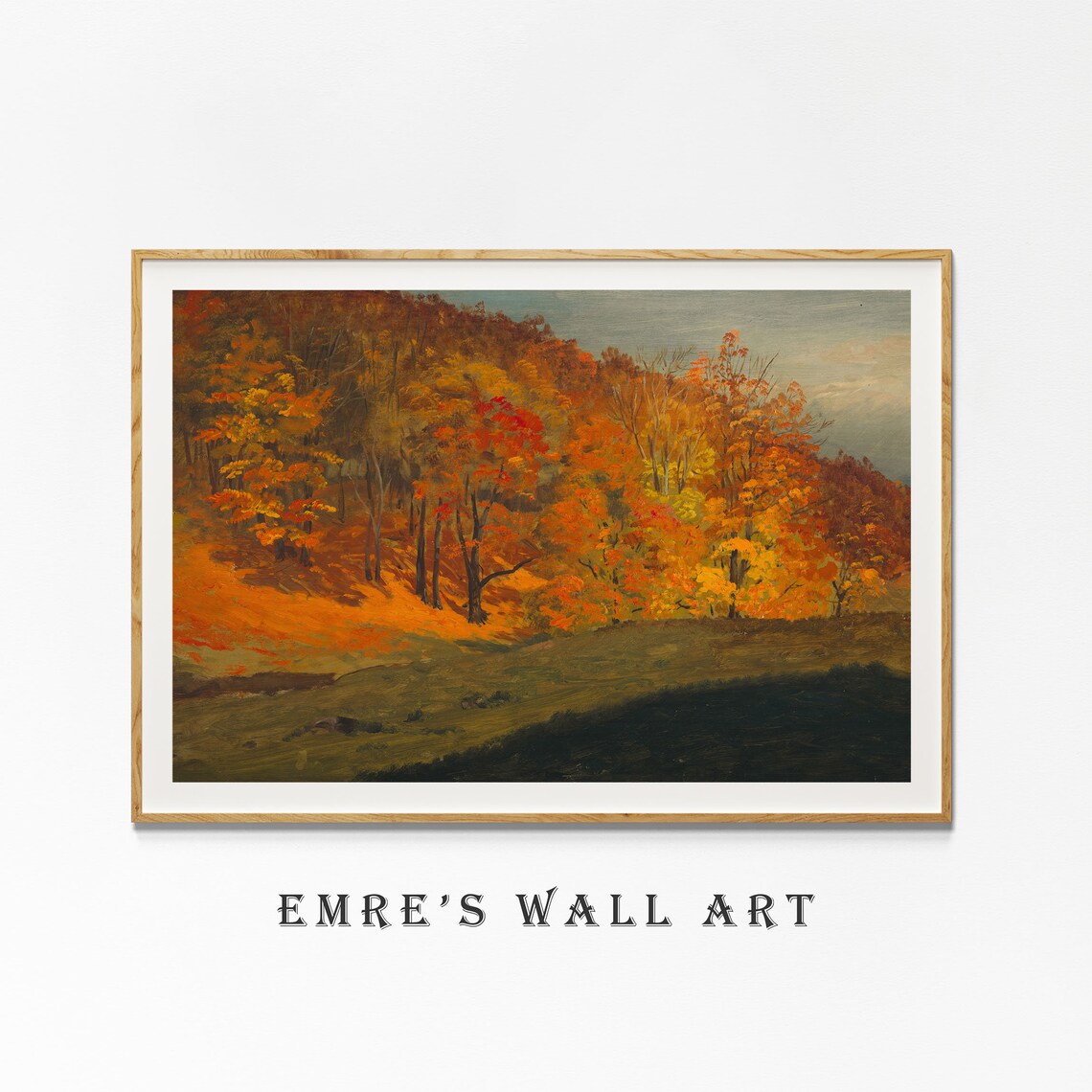 Golden Autumn Maple Hillside Painting Fiery Orange Fall Forest Wall Art - Image 4