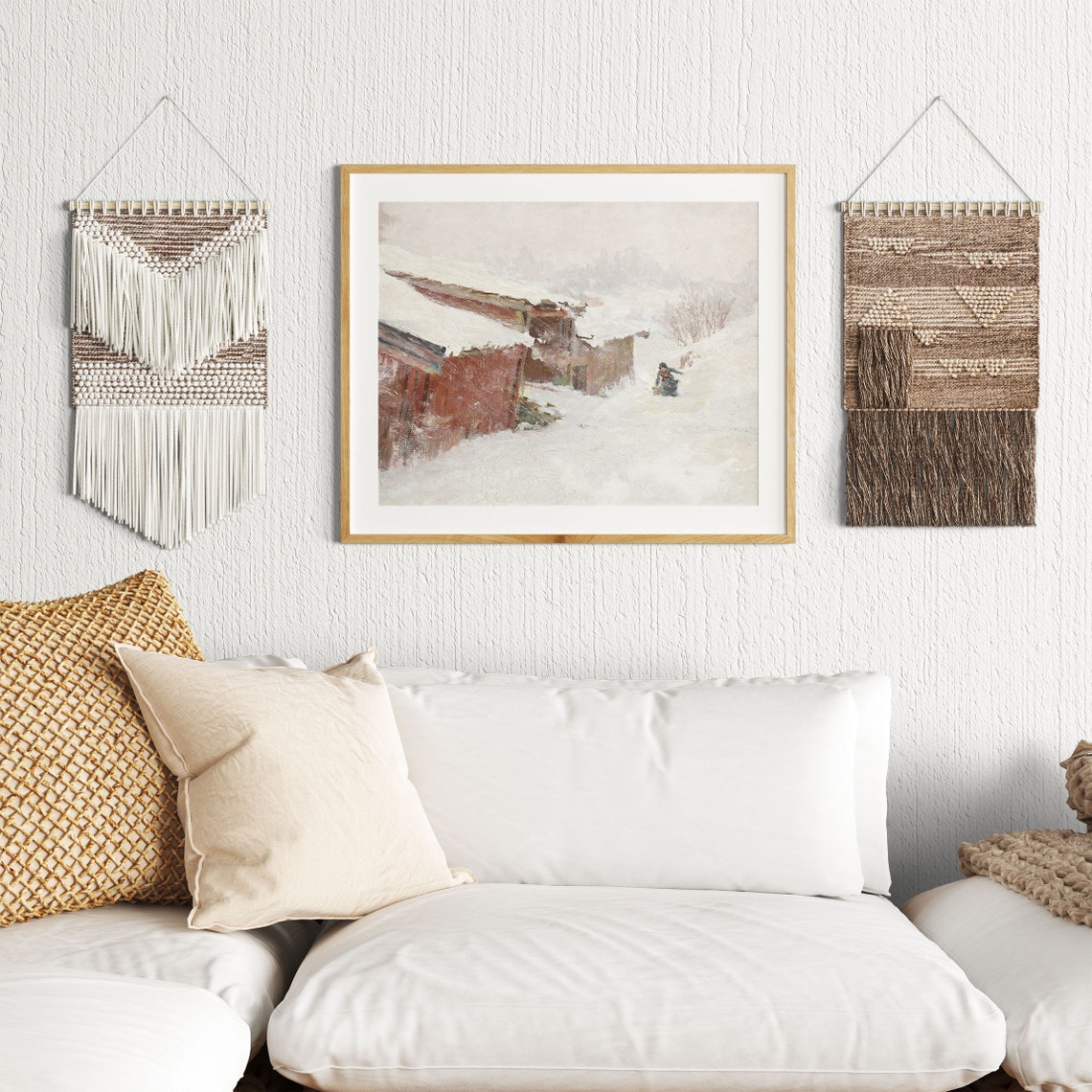 Red Barn In Heavy Snow Winter Farmhouse Vintage Painting Poster - Image 2