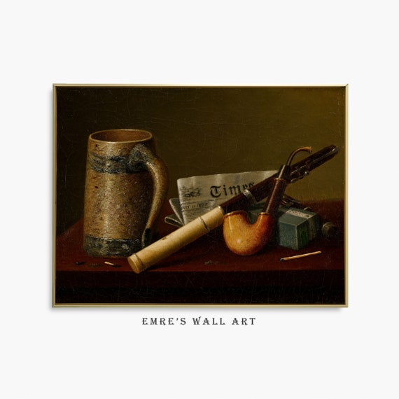 Vintage Still Life Oil Painting Print Moody Country Wall Art Dark Living Room Wall Decor Antique Warm Tone Painting