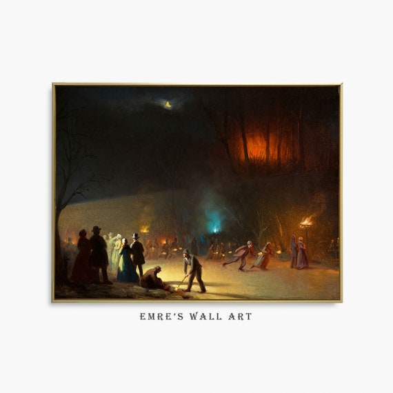 Countryside Winter Painting Print Christmas Holiday Wall Art Decor Moody Winter Artwork Vintage Artworks